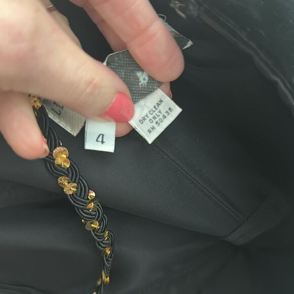 Lillie Rubin black velvet maxi dress gown long gold sequin straps 4 - Picture 3 of 7